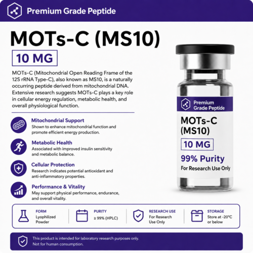 MOTs-C (MS10) 10mg For Sale USA – High-purity research peptide for mitochondrial biology and metabolic studies. Order premium research-grade quality today!